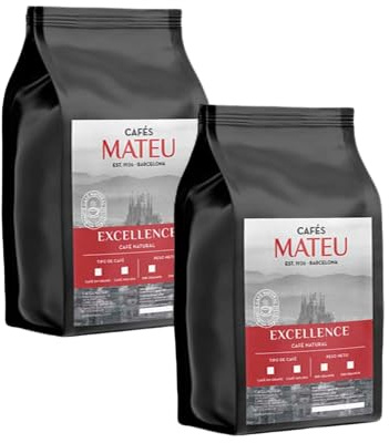 Café en Grano Blend de Arábica y Robusta 1kg - Recién Tostado - Tueste Artesanal, Sabor Intenso y Cremoso - Ideal para Todos los Métodos de Preparación - Desayuno Energizante - Cafés Mateu Excellence