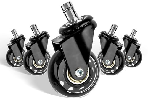 YADOBIG 5 Piezas Ruedas Para Silla Oficina, 11 x 22 mm Silencio Ruedas Silla Oficina Goma, para Todo Tipo de Suelos, 2 Pulg.