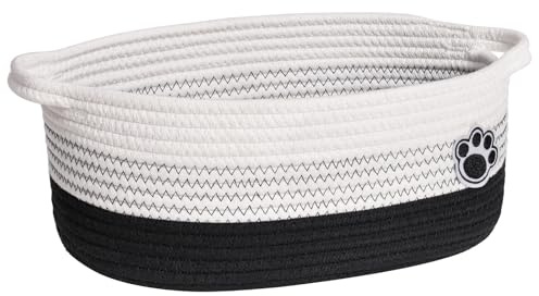 TIMEYARD Dog Toy Basket Rope Storage with Handles Towel Basket Grey | 30x20x13cm Basket with Handles for Towels, Dog Toys and Accessories. Decorative Shelf Storage for Bathroom and Bedroom