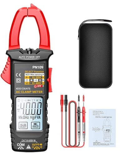 Fierudeng Medidor Eléctrico, Multímetro 4000 Cuentas con Pinza Amperimétrica, Probador Portátil Con Lcd Retroiluminado Para Medición De Voltaje Corriente Condensador, para Corriente Condensador