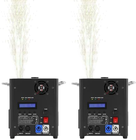 VonVVer kalla gnistmaskiner, set, 2 stycken 700 W, pyroteknikmaskin med fjärrkontroll och DMX512, elektronisk pyroteknikmaskin för bröllopsscenfester, Cold Spark Machine med LCD-display (svart)