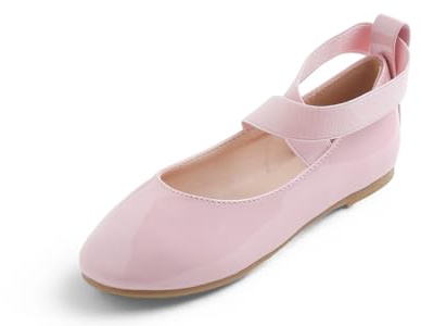 FEVERSOLE Girls Cute Dress Mary Jane Shoes Soft Party Holiday Ballet Flats Ankle Strap Pink Patent Vegan Leather Size 1 M US