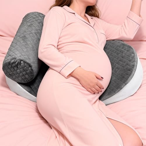OlyPegic Pregnancy Pillows for Sleeping, Memory Foam Maternity Pillow, Pregnancy Wedge Pillow with Removable Washable Cover, Body Pillows for Belly, Back & Hip Support During Pregnancy(Grey)