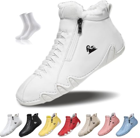Bottes femme faites main avec fermeture éclair imperméables antidérapantes légères confortables slip on chaussures décontractées orthopédiques beck randonnée pieds nus(White with fleece,37 EU)
