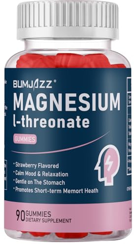 Magnesium L-treonat Gummies 90 bitar 2000mg Hjärnkosttillskott för Minne, Energi, Muskler, Lugn & Fokus - Skonsam mot Magen
