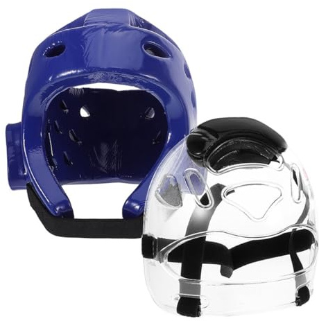 DIYEAH Sport Taekwondo Garçon et Filles Bleu S Visière, Casque de Protection Tête Rembourré en Mousse, Léger pour Entraînement Arts Martiaux Garçons, Équipement Combat Sécurisé