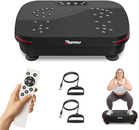 PASYOU Plataforma Vibratoria con 99 Niveles de Intensidad, Placa Vibratoria Oscilante Antideslizante con 2 Bandas Resistencia y Control Remoto, Máquina de Fitness para Entrenamiento de Cuerpo Completo