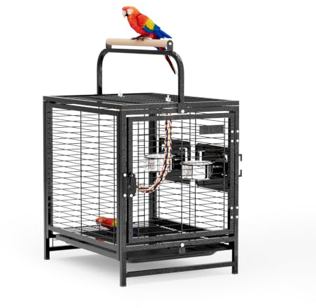VINGLI 25in Portable Metal Bird Cage with Wooden Handle Handheld