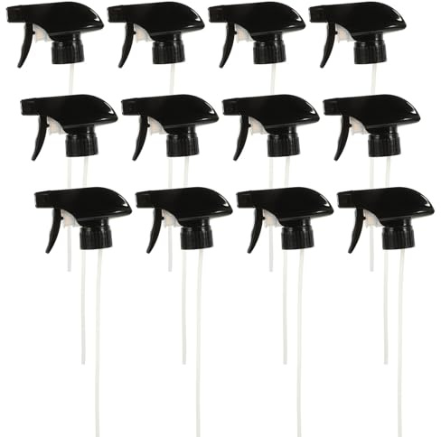 iplusmile 12 Piezas Cabezal Pulverizador para Botella de Spray Negro Niebla Uniforme y Suave, Material Pp Resistente, Adecuado para Limpieza en Baño y Hogar
