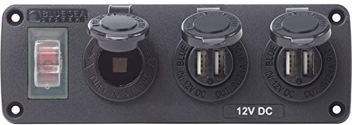 Blue Sea Systems 4365 Water-Resistant Accessory Panel - 15A Circuit Breaker, 12V Socket, 2X 2.1A Dual USB Chargers,Black
