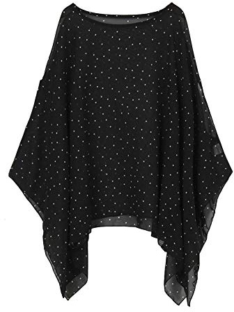 Max Hsuan Tunique pour femme Manches chauve-souris Grande taille Batwing Top Blouse Florale en mousseline Kaftan, pois rose/noir, 48-50