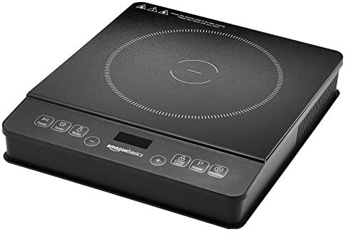 Amazon Basics 1800W Portable Electric Induction Cooktop, Burner and Child Lock, Overheat Protection, Timer, 8 Power Settings, Temperature Control Up to 440°F, for Cookware Diameter 5.7-8.2, Black