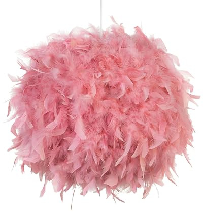Beliani Retro Pendelleuchte Deckenleuchte mit echten Federn rosa Drava