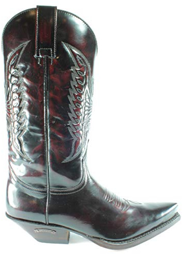 Sendra Boots 2073 Cuervo Florentic Burdeos Cowboy Western Mujer Hombre Botas Puntiaguda Tacón Inclinado Hecho A Mano Cuero Genuino Brillante Talla 44