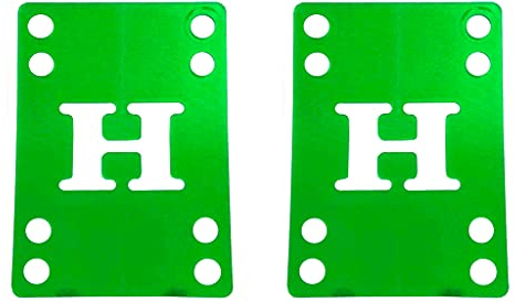 H Block Skateboard Longboard Riser Pads - Set of 2 Risers, Rubber Shock Pads 1/8 Green