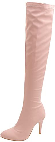 Bviennic Aiguille Cuissarde Bottes Elastique Femmes Hiver Fête Elegant Talons Hauts Warm Slouch Robe Mariage Boots Rose Taille 42 EU-44Cn