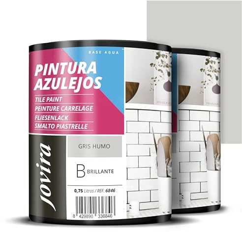 JOVIRA PINTURAS Pintura para Azulejos, Alto Brillo al Agua. Da una imagen nueva a tu cocina y baño. (2x750 Mililitros, Gris Humo) B-2-2