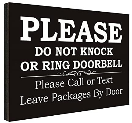 No Soliciting Sign for House, Please Do Not Knock or Ring Doorbell Signs for Home, Please Call or Text Leave Packages By Door Sign for Office or Business Warning Reminder Signs 3.55 x 5.15 - PMA022
