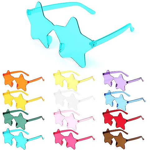 MXTIMWAN 12 gafas de sol sin marco con forma de estrella, transparentes, sin montura para despedida de soltero, gafas de fiesta, mujeres, hombres, 12 colores