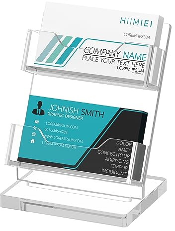 HIIMIEI Business Card Holder Desk, Acrylic Business Card Display, 2 Tier Clear Business Card Stand for Office, Exhibition, Meeting, Home, 120 Card Capacity