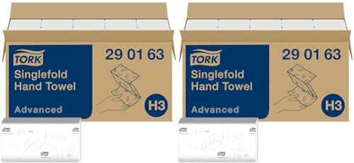 Tork Zickzack Papierhandtücher Advanced 290163 - H3 Falthandtücher für Papierhandtuchspender - saugfähig und reißfest, 2-lagig, weiß, groß - 15 x 250 Tücher (Packung mit 2)