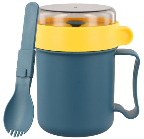 Rundago Tazza da Cereali con Cucchiaio, Tazza per Yogurt a Prova di Perdite da 500ml, Cereali to Go Contenitore Frutta Insalata, Contenitori Alimentari Portatili per Bambini e Impiegati (blu)