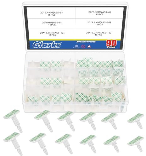 Glarks 90pcs 5.4/6.3/8/9.8/12.8/16.2MM Sticky PCB Spacer, Supporting Height Adhesive Insulated Standoff Locking Snap-in Posts Fixed Clip Insulated Adhesive Reverse Mount Standoff for PCB PC Board