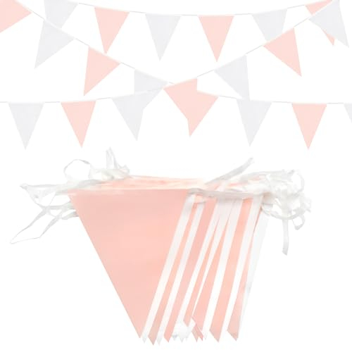 YUHGENWI 20M Bandiere, 52 Pezzi Bandiere in Tessuto di Poliestere Impermeabile Bandiere Riutilizzabili Bandierina Rosa Chiaro per Banner per Feste Decorazioni per Feste Compleanno Giardino Esterno