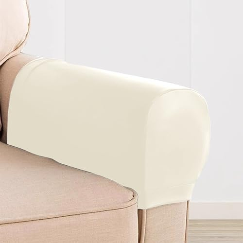 XIEMINLE Juego de 2/4/6 fundas para sillón, de piel sintética, fundas elásticas para reposabrazos de sofá, protector de muebles, fundas antiarañazos para sofá (2 unidades, beige)