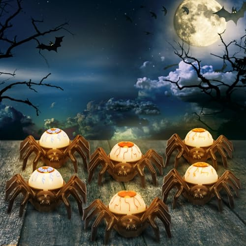 Landifor 6 Pack LED Spider Eyeball Candles - Flameless Battery Operated Halloween Lamp Candle Lanterns for Haunted House Gravestone Indoor Decor