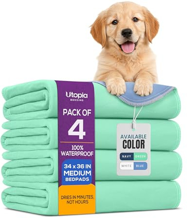 Utopia Bedding Cuscinetti lavabili per cani, 86,4 x 91,4 cm, confezione da 4, impermeabili, per letto per incontinenza, per adulti, anziani e bambini, ad alta assorbenza, per addestramento di animali