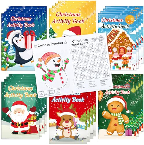24PCS Christmas Activity Books Party Favors for Kids - Winter Xmas Holiday Games Coloring Maze Book in Bulk, Classroom Activities Crafts Gifts