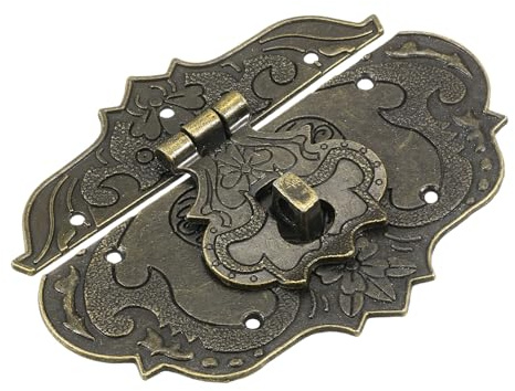 QUARKZMAN Cerrojo Antiguo, 97 x 78mm Decorativo Retro Palanca Pestillo Zinc Aleación Cerradura para Joyería Caja Maleta Herramientas Caja Madera Estuche, Bronce