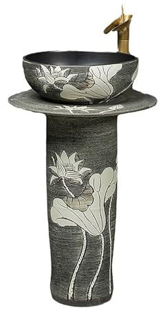 Petit lavabo sur pied combiné, lavabo sur pied en céramique brossée pour salle de bain, avec tuyau de vidange de robinet et vanne triangulaire