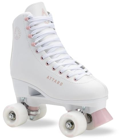 ATTABO Serena, pattini a rotelle da donna in pelle ecologica, cuscinetti ABEC-3, telaio in PP e pattina in alluminio, 54 × 32 mm, ruote PU 82A, freno in TPU, allacciatura classica, sicuri ed eleganti