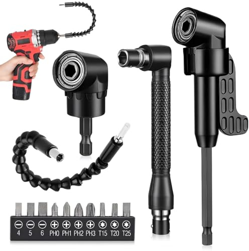 YUPZAR 14 Pièces Renvoi D'Angle Visseuse Kit, Rallonge Visseuse, Renvoi D'Angle Perceuse, Tournevis Flexible Extension de Foret Flexible pour Perceuse ou Tournevis Adaptat