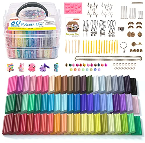 Shuttle Art Polymer Clay Set, 60 Farben Knete Set mit 140 Stück Polymer Clay Zubehör, Modelliermasse ofenhärtend, Polymer Ton mit 19 Schnitzwerkzeugen, Kinderknete, Knetemasse für Ohrringe, Armband