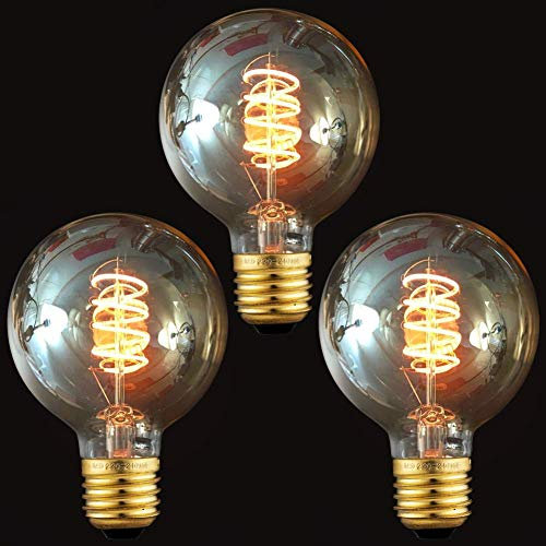 ktjes Vintage Edison LED Light Bulb 4W Screw E27 Edison Led Bulb Globe Style Spiral LED Filament Bulb G80 Decorative Light Bulbs, E27 Screw Base Warm White 2200K,40W Equivalent, Pack of 3