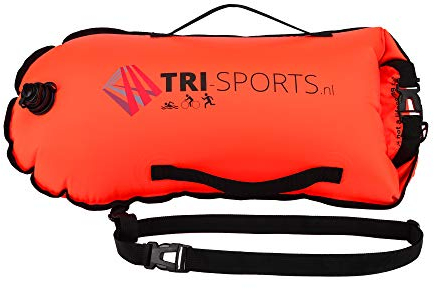 Tri-Sports-Schwimmboje für Freiwasserschwimmen. Sichtbar für Boote, sicher im Falle von Krämpfen und Sie können Ihre Ausrüstung leicht mitnehmen.