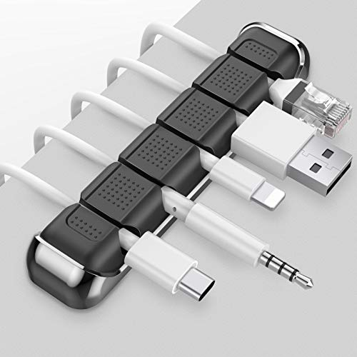 AhaStyle Clips Câble Organisateur Bureau, 5 Slots Support de Câble Cadre en Métal Gestion des Cables, Câble Rangement pour USB Câbles de Chargeur/Cordon/Bureau à Domicile et Voiture (Noir)