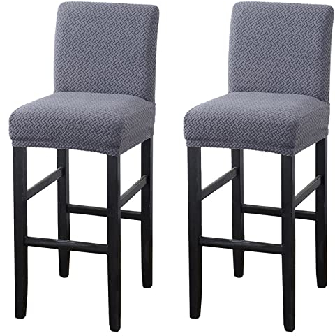 MUPOO Bar Stuhlhussen,2 Stück Stretch Jacquard Abnehmbarer Waschbarer Stuhl Schonbezug,Dining Chair Barhocker Zähler Schonbezüge Esszimmer Stuhl Schonbezug(2 Stück Dunkelgrau)