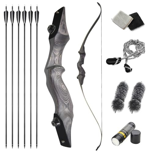 AMEYXGS 60” Takedown Recurve Bogen und Pfeil Set Rechts/Links Hand for Anfänger Erwachsener Bogen 25-65lbs Jagdbogen Traditioneller Holzbogen Langbogen (65lbs, Rechte Hand)