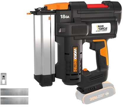 WORX NITRO WX842.9 Chiodatrice a batteria 20 V 18 GA – 80 chiodi/min – per chiodi da 15 – 50 mm – senza fili ad alta efficienza – risoluzione di inceppamento senza attrezzi