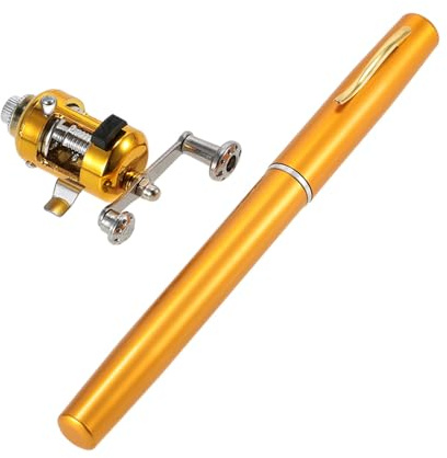Fiskespön, kombinationssats för fiskespö och rulle, teleskopisk bärbar fickpenna, fiskespö och rulle, aluminiumlegering, fisketillbehör (guld)