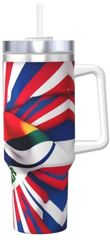 Borraccia termica a doppia parete in acciaio inox con bandiera del Costa Rica, con manico e coperchio con cannuccia