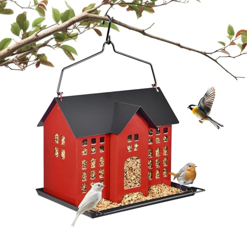 BOCHENTECH Hanging Bird Feeder, Outdoor Bird Feeder, Metal Bird Feeder, 5.6LB with Three Small Individual compartments for Finch Cardinal Chickadee, Large Capacity, Weatherproof and Durable
