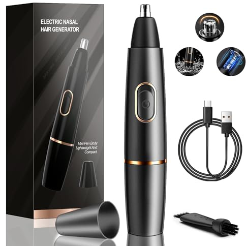 Noses Hair Trimmer for Men, USB Rechargeable Metal Nose and Ear Hair Trimmer, IPX8 Waterproof Nasal Trimmer for Men and Women, Portable Low Noise Nose Trimmer, Wet & Dry, Easy Cleansing-Black