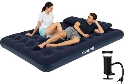 AVENLI Luftmatratze Luftbett Camping Set mit 2 Kissen und Pumpe für 2 Personen 203x152x22cm aufblasbare Matratze Gästebett weiche Liegefläche mit beflockter Oberfläche Reise-Bett für Camping & Zuhause