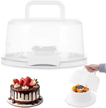 Megcdtr 10 Inch Cake Carrier, Clear Plastic Cake Containers with Collapsible Handle Lid, Cake Storage Container, Portable Cake Container With Locking Buckle for Pies Cupcake Muffins Party(White)