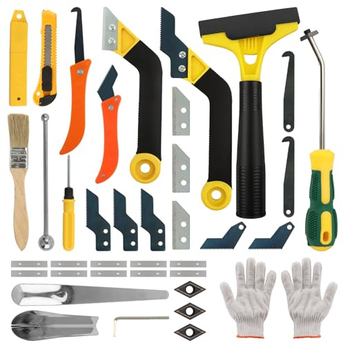 Yonderfume 37Pack Grout Removal Tool Kit, 3 Tile Grout Saws 2 Hand Grouts Saw with Extra Cleaning Blades, Bathroom Showers Caulking Removal Tools for Cleaning Floor Tile Grouts Joints Corners